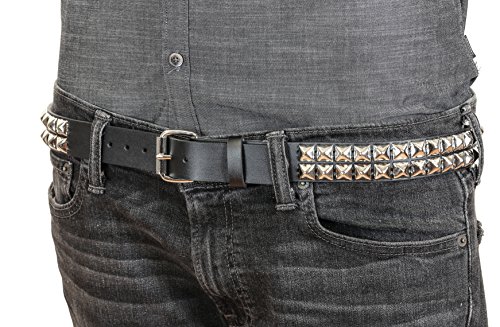 Studded Belt Double Row Pyramid Stud Cowhide Leather Belt Punk Goth Thrash2