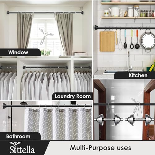 Image of SITTELLA (125Cm To 220Cm) Extendable Shower Curtain Tension Rod Non-Drilling Anti-Skid Spring Pull Rod - (Stainless Steel, Black, 1 Piece)
