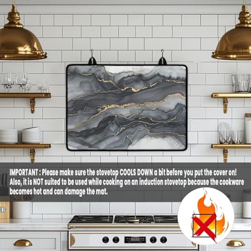 Image of Poceacles Electric Stove Top Cover for Stove Top, Induction Electric Stove Protector Non-slip Glass Cooktop Cover Range Cover Multipurpose Flat Top Stove Mat, Black Gold Marble