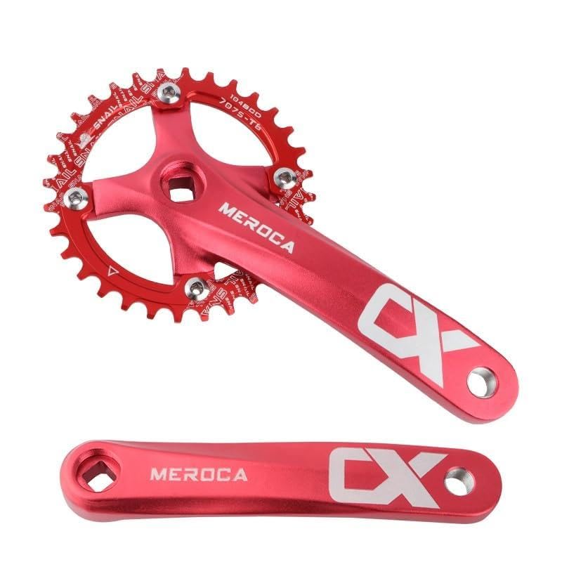 LSRRYD 170mm MTB Juego De Bielas Cuadradas con 32T 34T 36T 38T 40T 42T Anillo De Cadena Simple Ancho Estrecho 104BCD Izquierda Derecha Aluminio Manivela (Color : Red-170mm, Size : 32T)