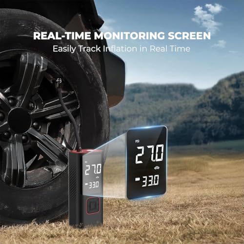 Image of Cordless Tire Inflator 150 PSI Portable Air Compressor with LCD Digital Display, 6000mAh Rechargeable Battery & 12V Car Port, Electric Air Pump for Car, Bike, SUV, Motorcycle & Balls