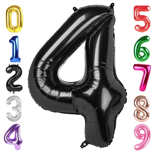 Image of 40 Inch Black Number 4 Balloon Birthday Party Decorations for Men & Women | 40 Inch Black inflatable foil number balloons, large birthday decorations for 4th birthday