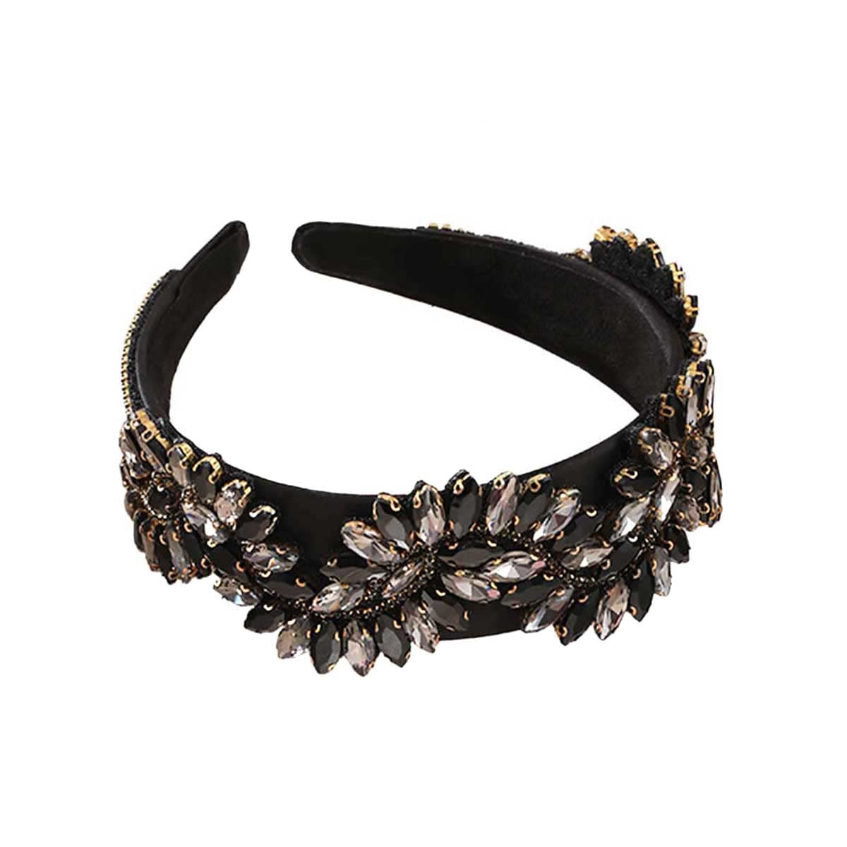 Jackcsale Rhinestone Headbands for Women, Baroque Crystal, Jeweled Decorative Headbands for Girls. (Black)