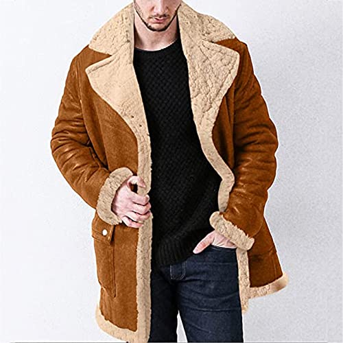 RTRDE Men's Coats Trench Coat Sherpa Fleece Lined Pea Coat Winter Warm Long Jacket Coats, M-3XL4