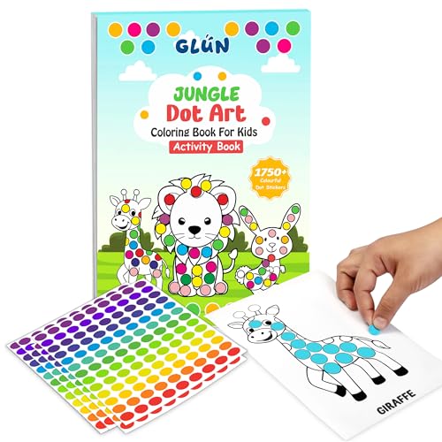 Image of GLUN Jungle Dot Art Sticker Activity Book for Kids Ages 3-6 Years Learning Workbook with 1750+ Colorful Stickers | Wild Animals, Letter Recognition, Fine Motor Skills & Preschool Learning | 34 Pages