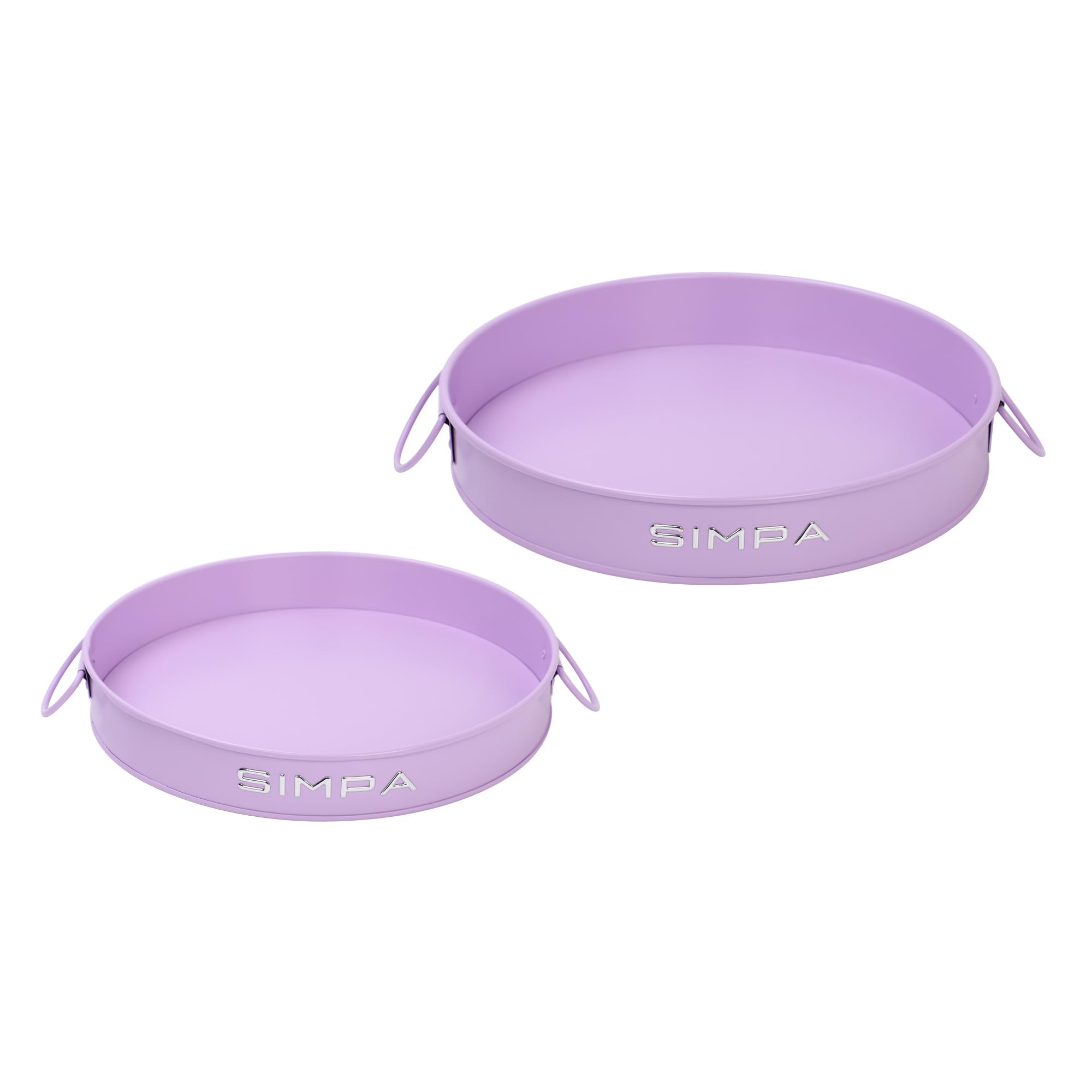 simpa Round 2PC Metal Colour Serving Trays Set with Handles, 30cm & 25cm Diameter Trays - Matt Lilac