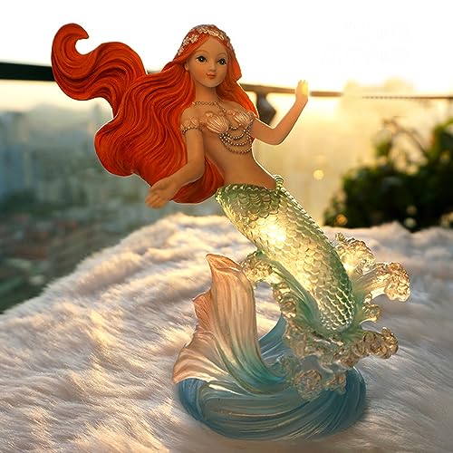 Rayberro Crystal Mermaid Figurines 6.61" Clear Resin Mermaid Sculpture Mediterranean