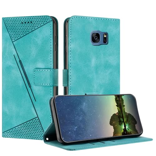 Image of Mo-Beauty Case for Samsung Galaxy S7, PU Leather Book Folio Flip Cover with Magnetic Stand Function Card Slot Function Dream Triangle Phone Case Cover Compatible with Samsung S7 (Light Blue)