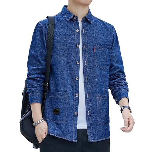 Maiyifu-GJ Men's Cotton Lightweight Denim Shirts Long Sleeve Button-Down Shirt Spring Fall Casual Trucker Jean Jacket
