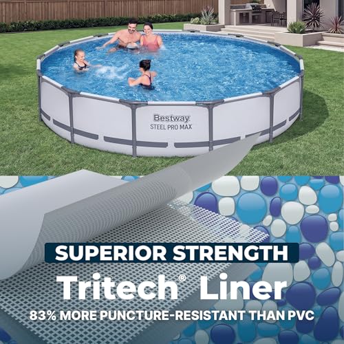 Image of Bestway Steel Pro MAX 14' x 33 inch Round Above Ground Pool Set with Pump | Metal Frame Pool, Corrosion-Resistant Steel, Puncture-Resistant Liner, Filter Pump, No-Tool Setup, Quick-Click Connectors