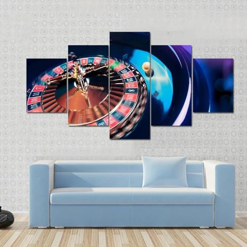 Tableau decoration murale roulette de casino en 5 panneaux pour habiller un grand mur vide
