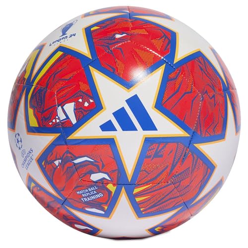 adidas UEFA Champions League TRN - Balón de fútbol/fútbol Cosido a máquina, Unisex, Talla 4 UE, Blanco/Azul Gloria/Naranja Flash