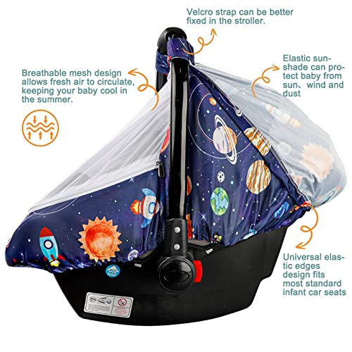 Image of SWESEN Car Seat Covers for Babies, Carseat Cover Boy with Zipper, Cozy Sun & Summer Cover, Infant Car Seat Canopy, Carseat Privacy Cover with 2 Layers, Space Planet
