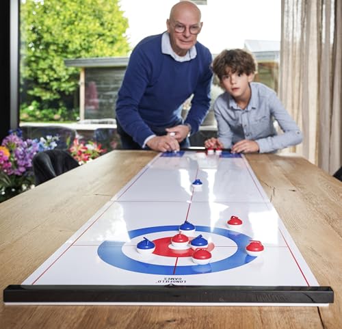 Engelhart - 2 in 1 Curling and Shuffleboard Table-Top Game - 180cm, Compact Curling Spiel und Reversible Paletten - 340500