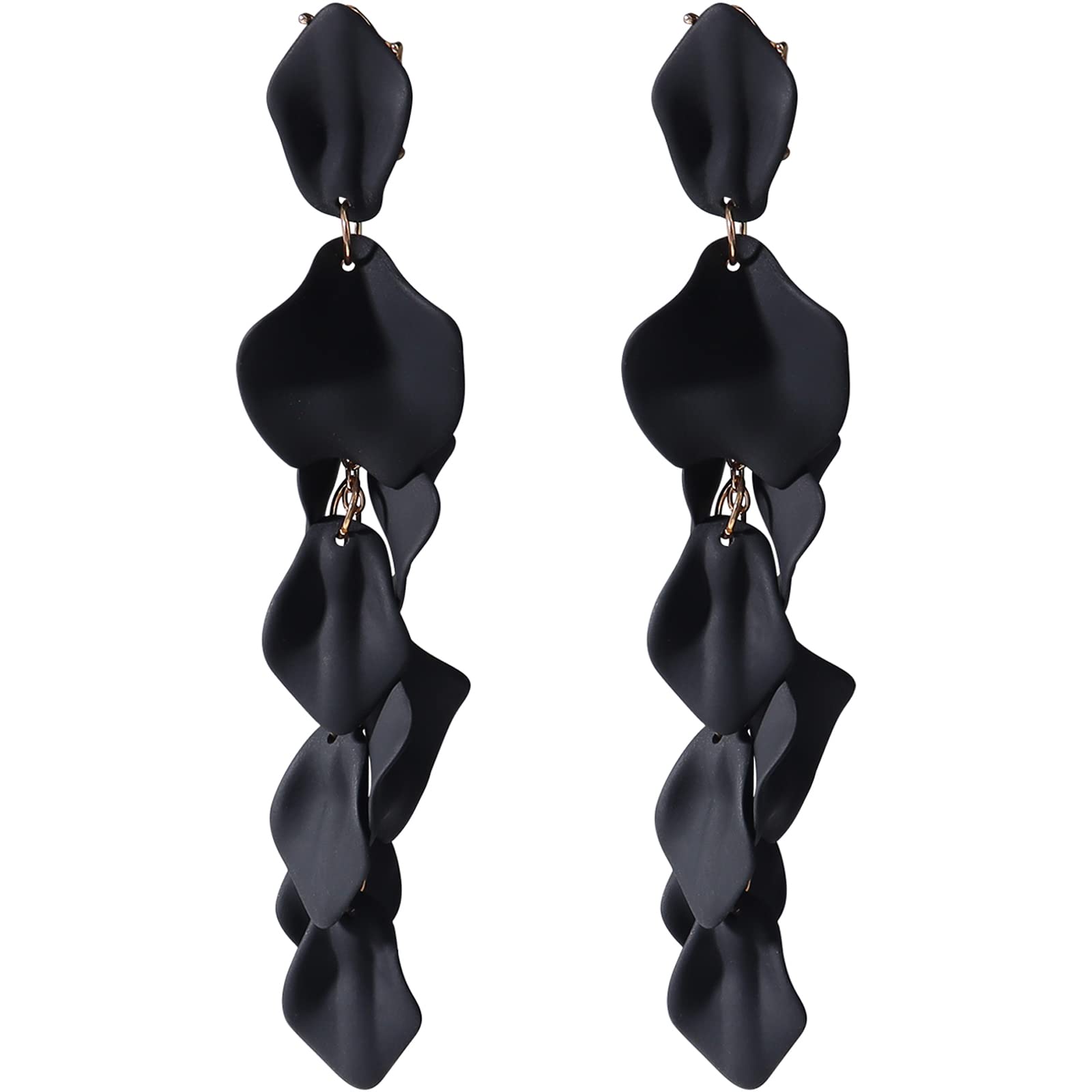 Dangle Acrylic Petal Earrings - Long Drop Rose Flower Earrings for Women