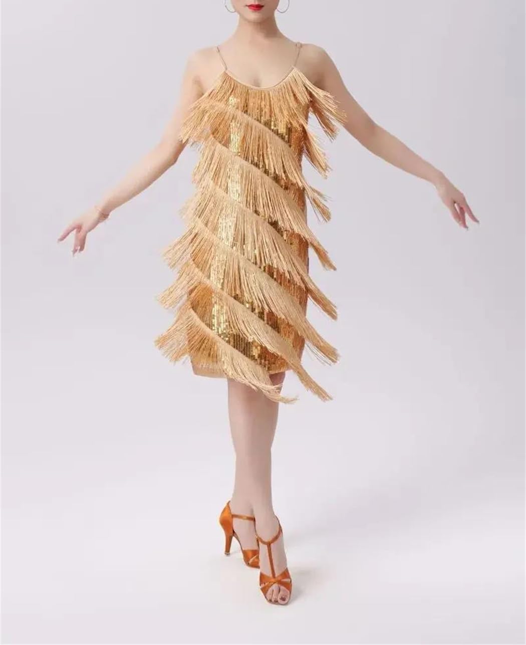 Vestido de fiesta de Halloween con lentejuelas y borlas para mujer, disfraz latino de primavera