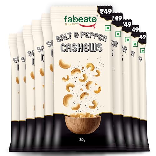 Image of Fabeato Munch on the Go Snack Premium Salt and Pepper Cashews | Crunchy| Protein-Packed Each Pouch 25g | Pack of 10