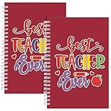2Pcs Teacher Spiral Notebooks,Teacher Gifts Ruled Hardbound Journal Writing Notebooks School Office Supplies Teacher Appreciation Gift (2Pcs-Best Teacher Ever Red)