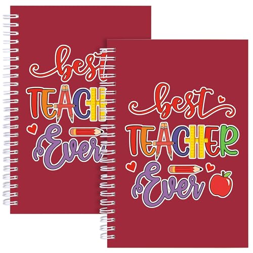 2Pcs Teacher Spiral Notebooks,Teacher Gifts Ruled Hardbound Journal Writing Notebooks School Office Supplies Teacher Appreciation Gift (2Pcs-Best Teacher Ever Red)
