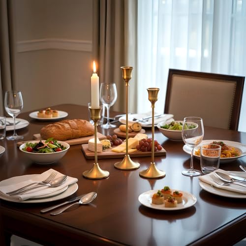 Luxvara Kerzenständer Stabkerzenhalter 3er Set, Metall Kerzenhalter Stab, Vintage Dekorativer Kerzenhalter, Kerzenleuchter Candle Holder für Party Hochzeit Deko Wohnkultur, 23/20/17 cm (Gold) – Bild 5