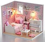 ESTUSR DIY Miniature Dollhouse Kits - Wooden Mini Model House with LED Lights, Tiny Furniture & Accessories – Craft Building Kits for Teens & Adults -Sunshine Princess