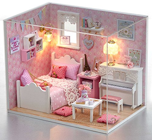 ESTUSR DIY Miniature Dollhouse Kits - Wooden Mini Model House with LED Lights, Tiny Furniture & Accessories – Craft Building Kits for Teens & Adults -Sunshine Princess