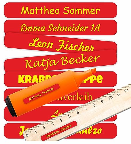 INDIGOS UG® étiquettes adhésives personnalisées Sticker - 36x7 mm - 300 pièces pour marquer des objets, crayons, stylos, autocollant prenom - rouge