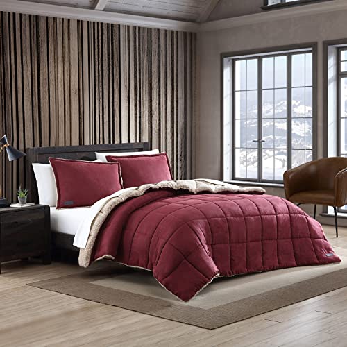 Image of Eddie Bauer - Twin Comforter Set, Reversible Sherpa Bedding with Matching Shams, Cozy & Warm Home Decor (Sherwood Red, Twin)