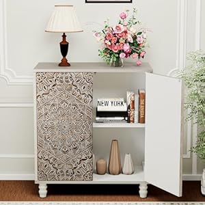 HOMPUS Storage Cabinet, Accent Cabinet with 2 Doors and Adjustable Shelves, Carved Pattern Doors Decorative Sideboard Buffet Cabinet, Coffee Bar Farmhouse Cabinet for Living Room, Entryway, Kitchen HOMPUS Storage Cabinet Accent Cabinet with 2 Doors and Adjustable Shelves Carved Pattern Doors Decorative Sideboard Buffet Cabinet Coffee Bar Farmhouse Cabinet for Living Room Entryway Kitchen