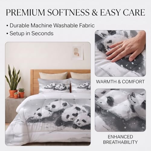 Edredón nórdico 260x230cm de panda gris con 2 fundas de almohada 6
