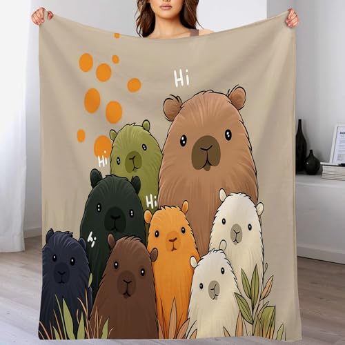 Couverture flanelle chaude et moelleuse motif Capybara mignon