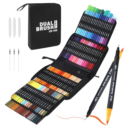 120 Colores Rotuladores Lettering,Rotuladores Doble Punta,Doble Punta Pincel,para Niños y Adultos,Muy Adecuado para Pintar, Escribir a mano, Graffiti y Hecho a Mano