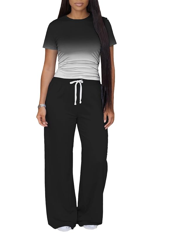 Ulovmi Womens 2 Piece Outfits Short Sleeve Pants Tracksuit Black White XL by Ulovmi - Used condition - Image 3
