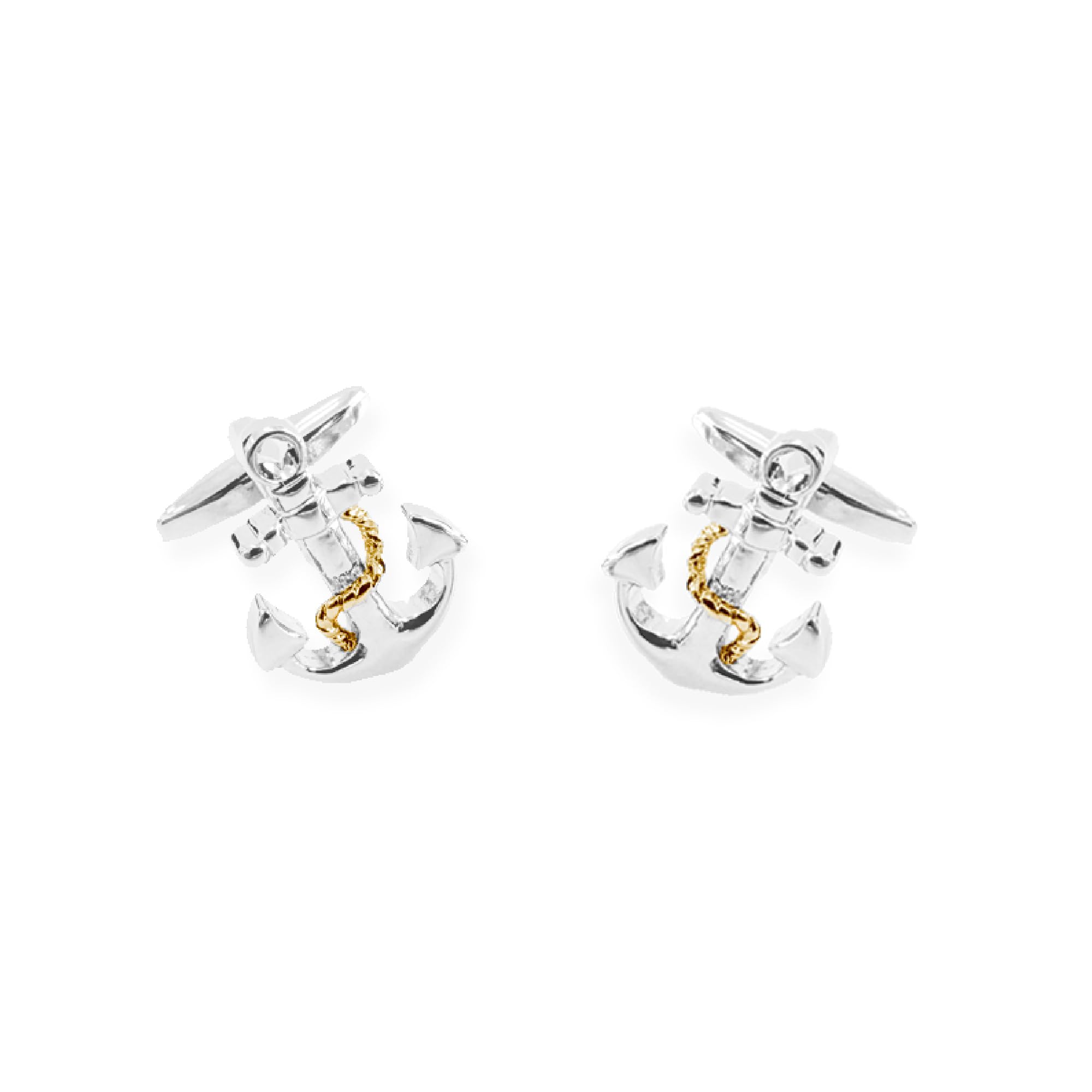 Pla Pla Pla Gemelos forma de ancla acabado dorado y plata. Diseño ancla de plata Gemelos para Bodas, eventos, fiesta. Gemelos Camisa Traje Esmoquin con diseño ancla. Regalo día del padre, novio, regalo padrino.