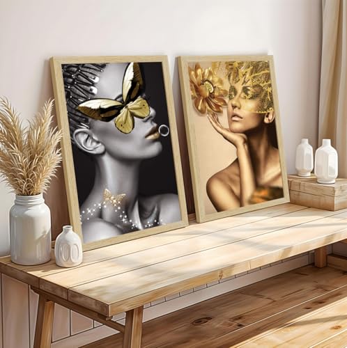 Image of ArtX Paper Women Aesthetic Wall Decor Paintings with Frame for Home Decoration, Painting for Living Room Bedroom Office, Wall Decor For Living Room, Set Of 2