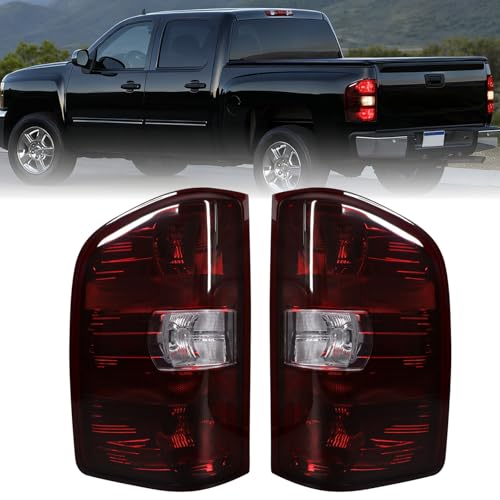 MAYELLO Smoked Red Tail Lights w/Bulbs Compatible with 2007-2013 Chevrolet Silverado 1500, 2007-2014 Chevy Silverado 2500 3500 Single Rear Wheel, Plug & Play Rear Lamps