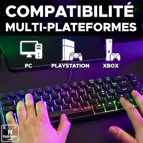 The G-Lab Keyz Hydrogen, tastiera Gamer 60%, tastiera semi-meccanica cablata Azerty, retroilluminazione multicolore, mini tastiera gamer silenziosa, formato compatto TKL, PC/PS5 (nero) - Tastiera gaming - Immagine 5