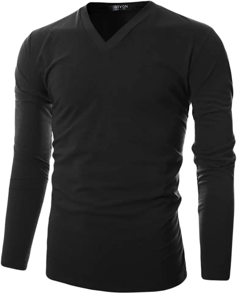 GIVON Men’s Slim Fit Fleece V-Neck Long Sleeve T-Shirt – Lightweight Thermal Base Layer – Stretchy Soft Casual Tee Top