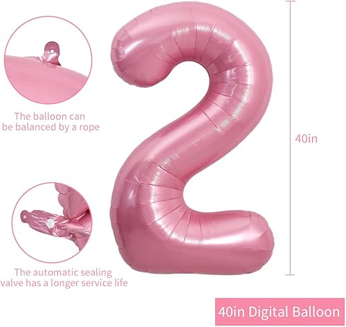 Miniatura 2 de TONIFUL Globos rosa claro de 40 pulgadas con números grandes del 0 al 9, globos de Mylar pastel de papel de aluminio rosa número 2 para cumpleaños y