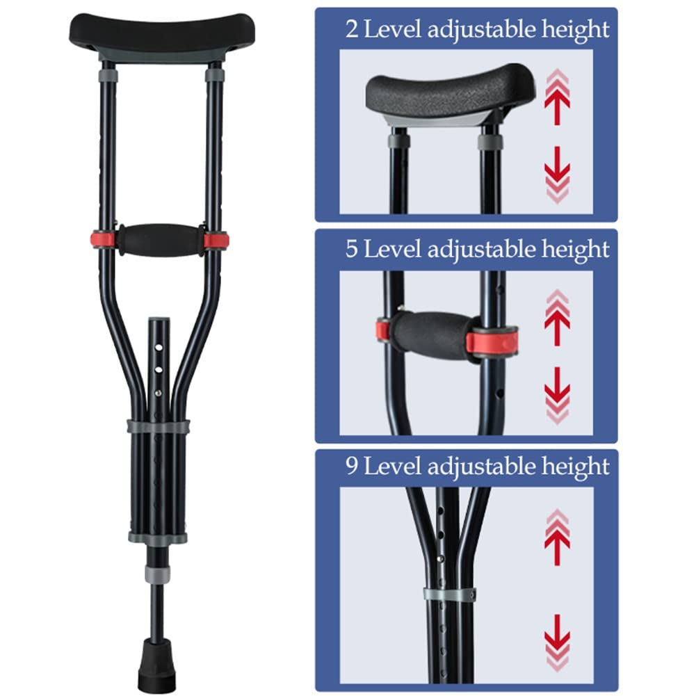 Par de muletas para Axilas Ajustables para niño 100/135 cm, muletas axilar de Aluminio liviano, Almohadillas axilares Suaves TPR, Negro