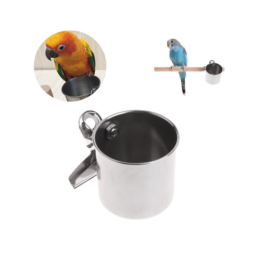 Yjcnelcr Bird Feeder Stainless Steel Bowls for Cage Parakeet Food Dish Parrot Water Cups with Clip for Canary Lovebird Bird Seed No Waste - image 2