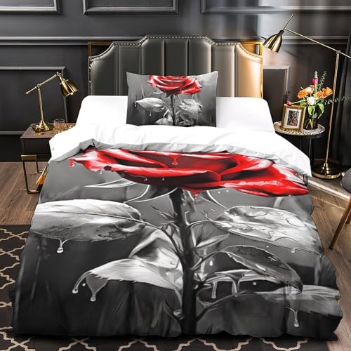 Housse de couette ado imprimé roses 3D microfibre lit single - 4