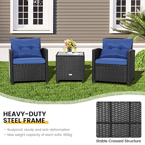 image for Costway 3 Piece Outdoor Wicker Sofa Set, Patio Rattan Conversation Set