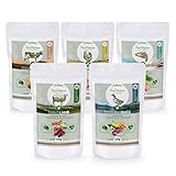 AniForte 100% Natur Trockenfutter Probierpaket 5 x 500g Hundefutter Getreidefrei - Lachs, Rind, Huhn, Lamm und Ente - Adult Futter - OHNE Chemie, OHNE künstliche Zusatzstoffe oder Vitamine