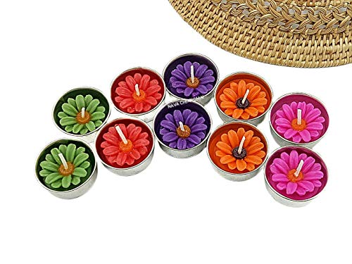 Nava Chiangmai Flower Tealight Candles Scented Tea Lights Aromatherapy Relax Candles For Birthday Party Supplies And Wedding Favor Baby Shower Decorations Pack Of 10 Pcs(Multi-Colored Daisy Flower) #TOP3