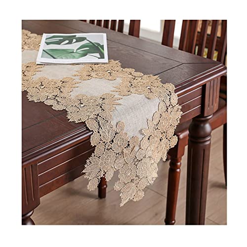 Chemin de table en polyester fleuri et dentelle de 35x180 cm pour table basse