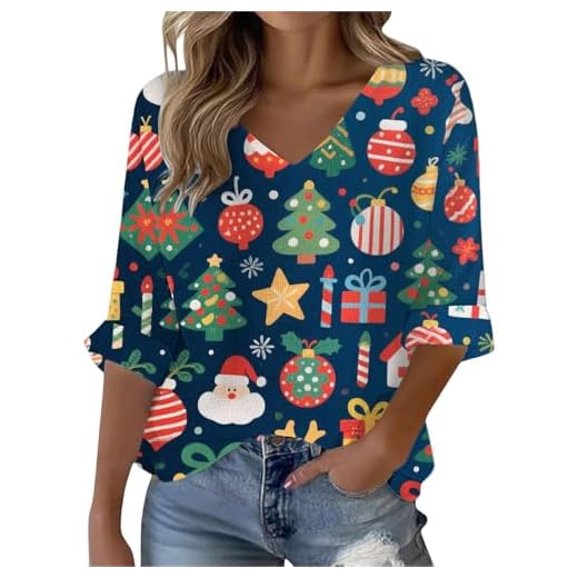 Sudadera de Navidad para mujer, sudadera con cuello en V, sudadera de gran tamaño, cómoda, suéter feo de Navidad, GN1., S