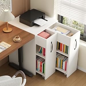 BTM Aktenschrank mit Rollen Schreibtisch Container Druckerschrank Büro Unterschrank mit Ausziehbare Schubladen Weiß