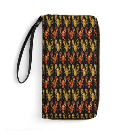 Crayfish Lobster Crawfish Wallet PU Leather Wristlet Snap Long Purse Credit Card Holder Clutch Handbag With Zipper - Main Image