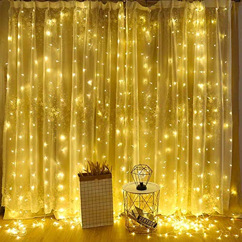 Led Curtain Lights 9.8 x 9.8 Feet 300 LEDs, 8 Modes with Waterproof